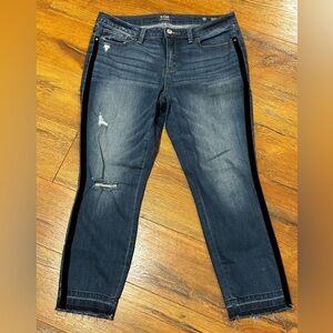 a.n.a Women’s 10 Skinny Ankle Blue Distressed Denim Jeans Black Stripe Pockets